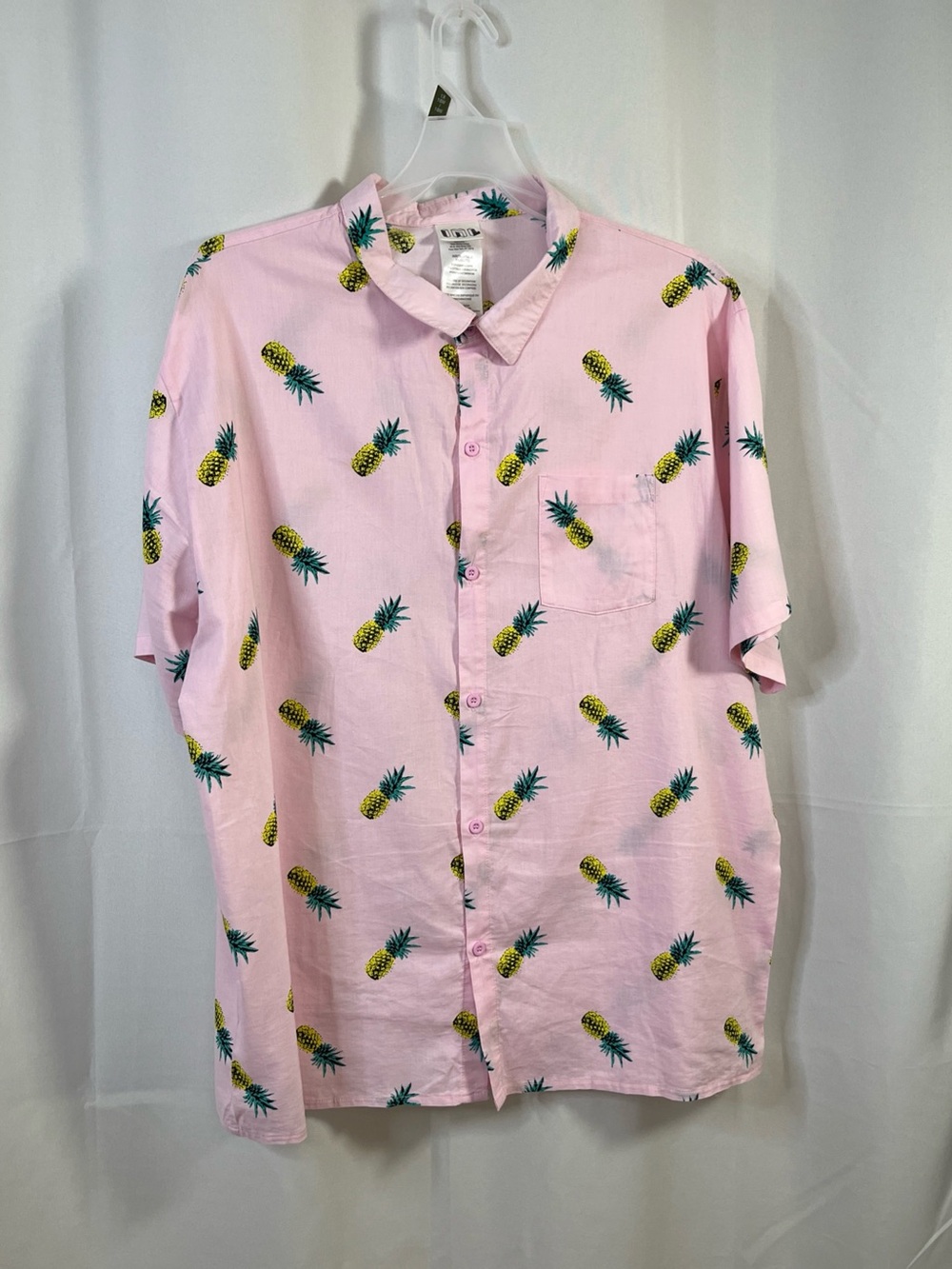 IML Mens Pink Pineapple Print Short Sleeve Button Up Shirt Size XXL
